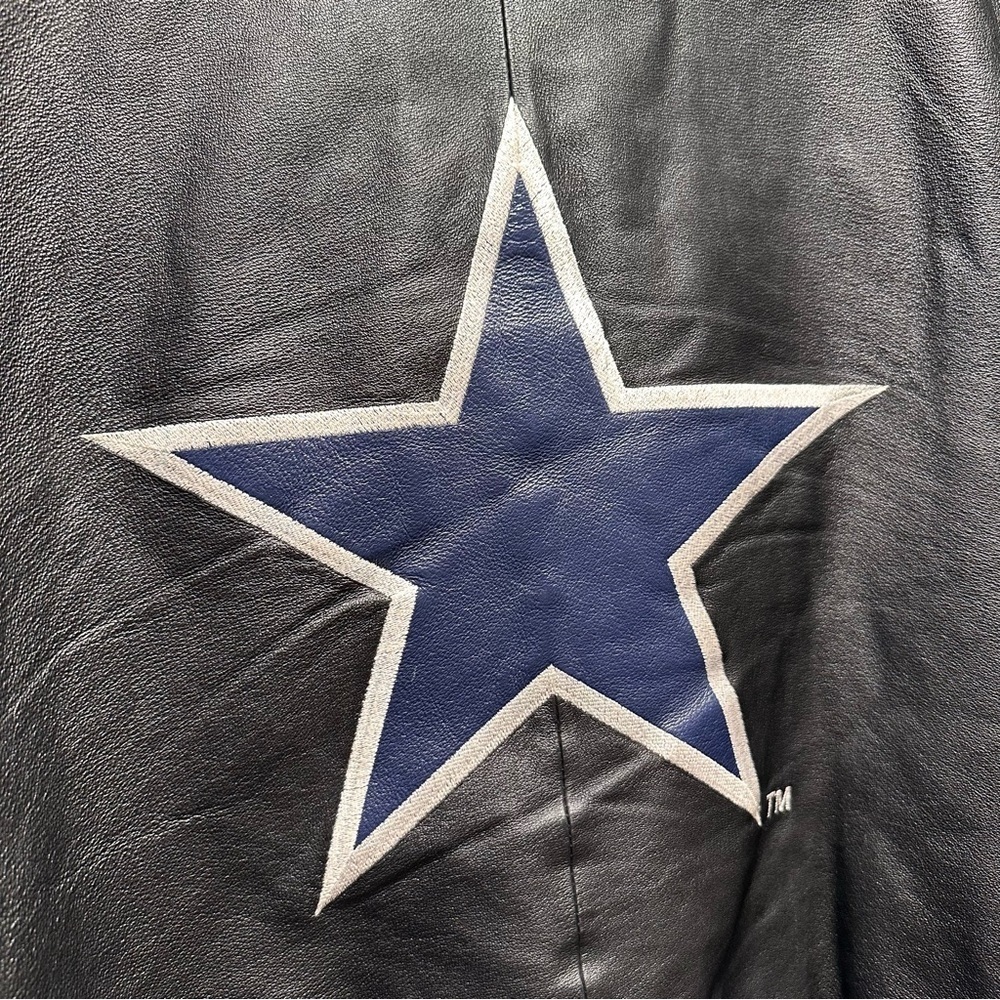 Vintage Carl Banks Dallas Cowboys Black Silver Blue Leather Bomber Jacket XL - Picture 12 of 16